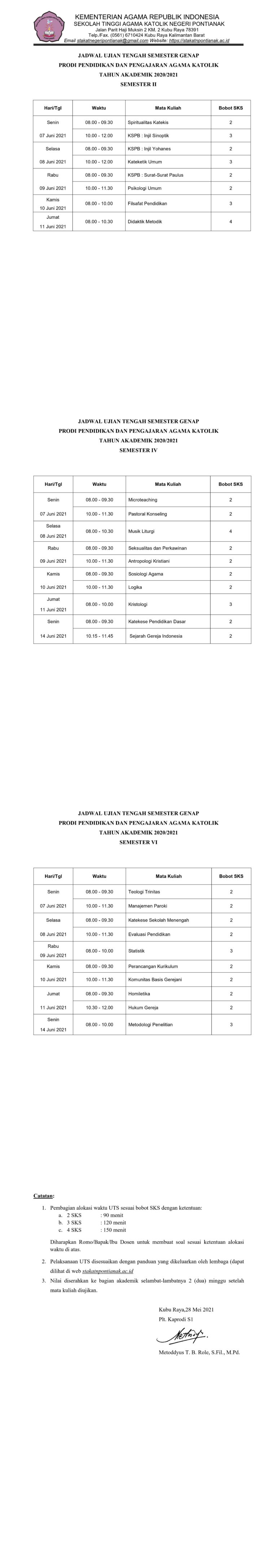 JADWAL UJIAN TENGAH SEMESTER GENAP TAHUN AKADEMIK 2020/2021